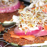 Up close with the zucchini burger towers of yum