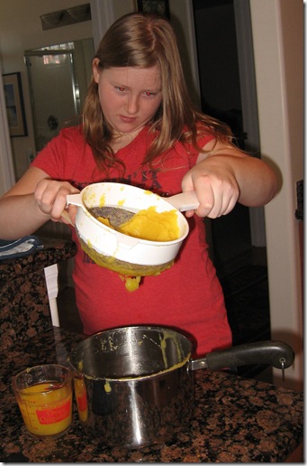 straining the pumpkin juice