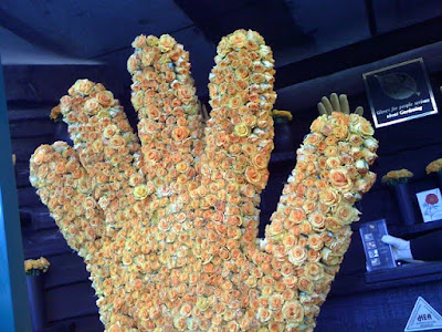Flowers in the shape of a hand at the Chelsea Flower Show in London
