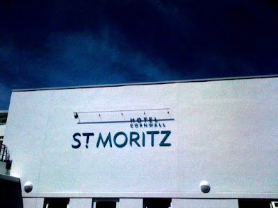 The facade of Hotel St Moritz in Cornwall, England