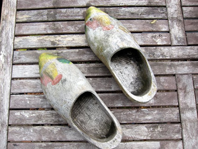 Wooden clogs on a dock along Regent's Canal in London