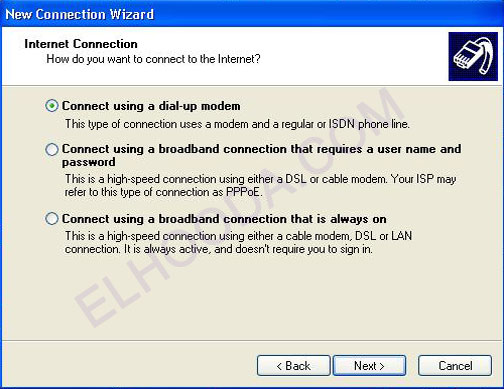 Klik di sini untuk memperbesar gambar Connect Using Dialup Modem