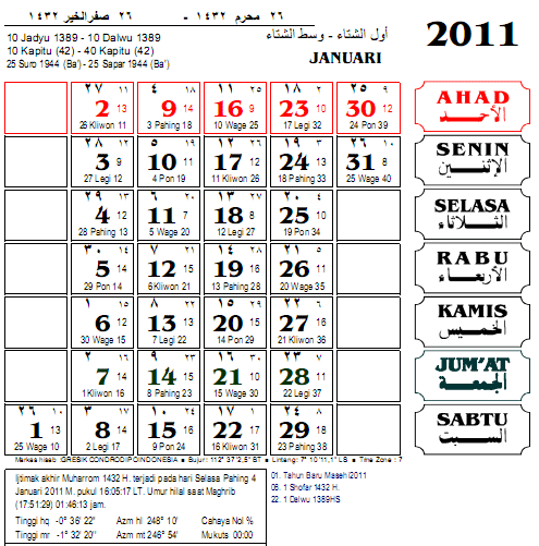 Info kalender 2011 dan kalender libur nasional ini saya ambil dari dan