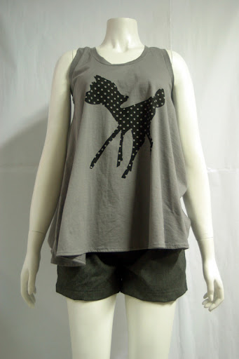 "Who Killed Bambi?" Dark grey A-line cotton tank top. MPTS0409-001 S$ 36.90 PTP:17" STH: 25"