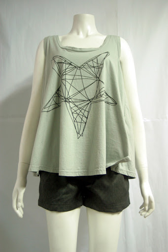 "Hi-Way Star" Field grey A-line cotton tank top. MPTS0409-003 S$ 36.90 PTP:17" STH: 25"