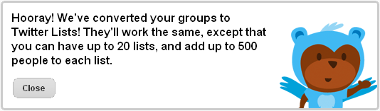 Brizzly groups converted to twitter lists