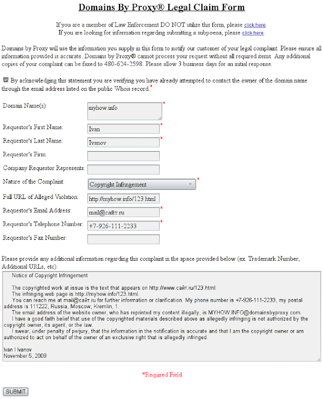 Domains by Proxy. Copyright Infringement