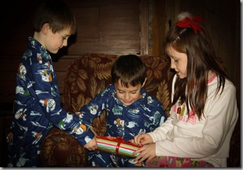 Maddy Noah Jack Opening Presents
