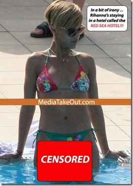 Rihanna menstrual period bikini swimming pool pic