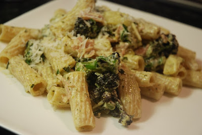 Creamy broccoli and prosciutto tortiglioni
