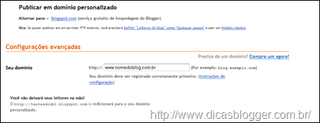 Configura&ccedil;&atilde;o do dom&iacute;nio