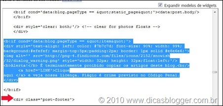 Colando o código footer