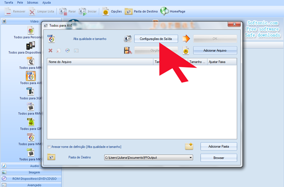 configurações de saida saida