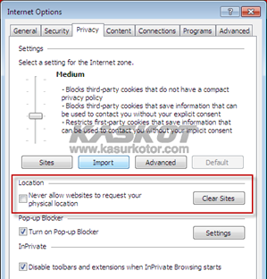 Mematikan/Disable Geolocation di Internet Explorer 9