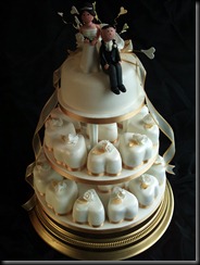 Individual Hearts Cake with Bride and Groom Topper