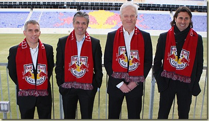 The staff: (L-R) Ritchie Williams, GM Erik Soler, Hans Backe and Des McAleenan. (Red Bulls)