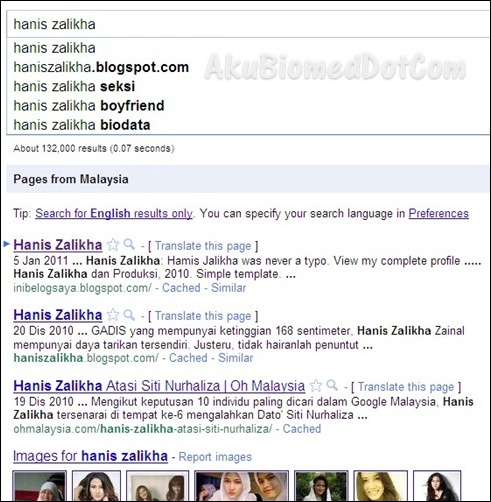 Hasil carian Google untuk keyword Hanis Zalikha