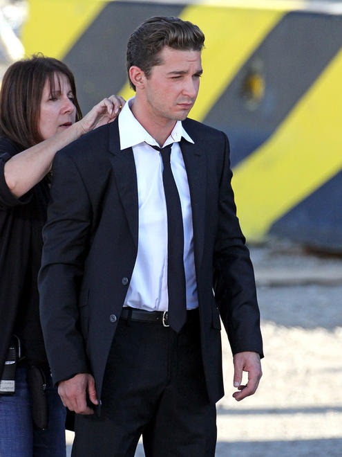 Shia LaBeouf is seen on location for "Transformer 3 : Dark of the Moon" on October 28, 2010 in Los Angeles, California.