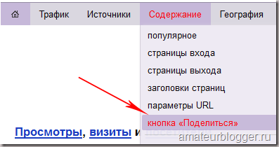 Пункт в Яндекс Метрике кнопка Поделиться