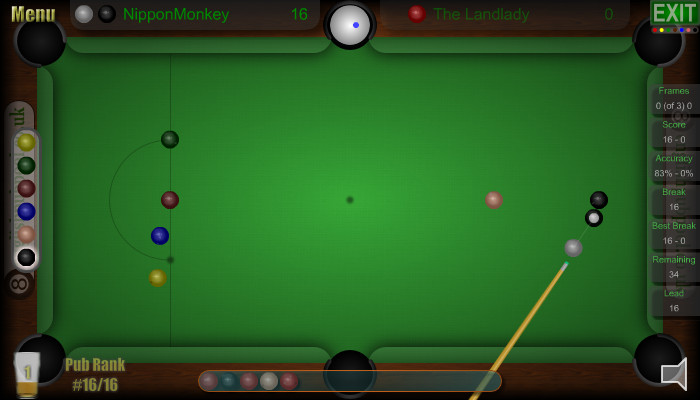 Snooker Aiming Cursor - Changes Colour So You Always Know What Ball To Play - Pub Snooker - Screen Shot Snooker Aiming Cursor - Changes Colour So You Always Know What Ball To Play - Pub Snooker - Screen Shot