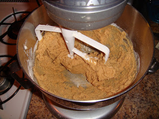 picture of wet and dry ingredients slowly blended together in mixer