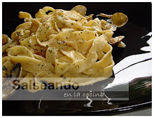 Pappardelle. Pasta casera al huevo, a la "carbonara" de almejas