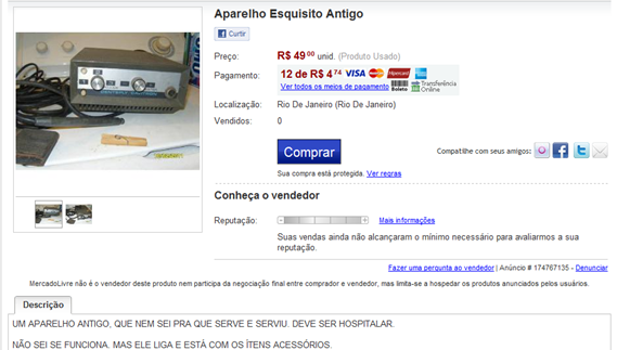 Aparelho esquisito antigo