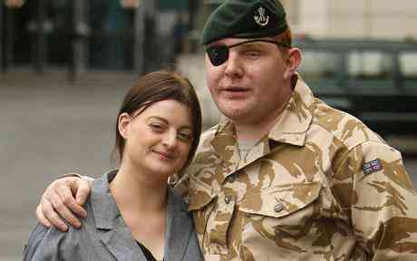 Rifleman Paul Jacobs with his fiancee Louise Smith Rifleman Paul Jacobs Soldier receives George Medal after being without eyes by Taliban bomb