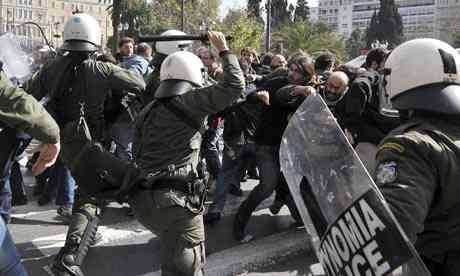 Greek demonstration military strife with protesters in Athens
