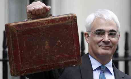 Alistair Darling binds the bill box outward eleven Downing Street on twenty-four Mar 2010.