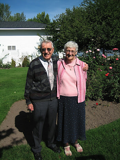 Jeffs grandparents in Rose Garden - 59 years married and going strong!