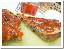 Apricot jam on hot-buttered home-made toast