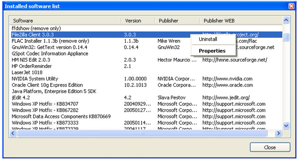 Uninstall application