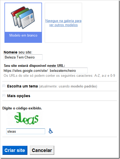 Beleza Tem Cheiro no Google Sites