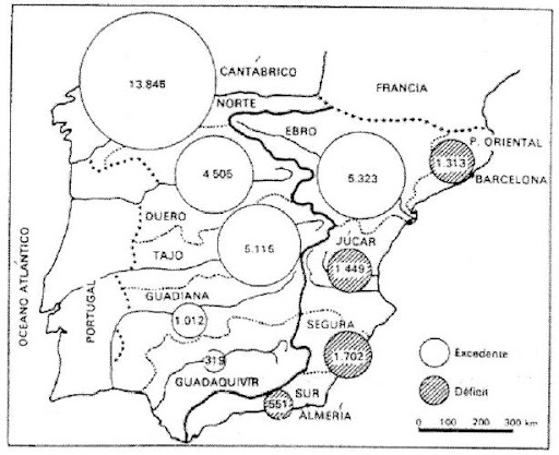 Excedentes hdricos en las vertientes hidrogrficas espaolas