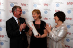 Marie Carroll, from Bayside Gymnastics Club Dublin, Irish Volunteer of the Year 2008, with Mark Phelan, Managing Director of BHP Insurances (left) and Elaine Bradley, CEO of Volunteering Ireland (right).