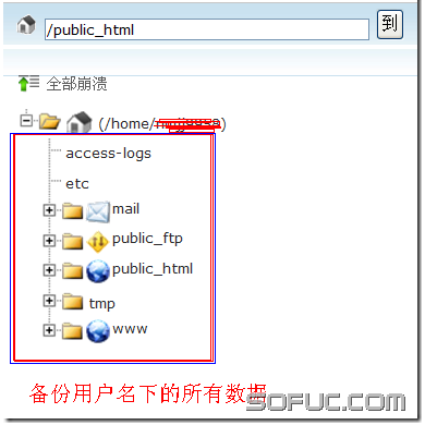 主目录备份即是备份cPanel用户(/home/yourname)下的所有数据.如下图所示
