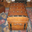 iron bound trunk belonging to Julia Ives Pack that made the pioneer trek - some straps on the front were rumored to be cut off to repair some harness