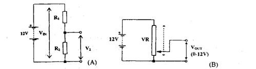 Potential divider. A. Simple two-resistor divider. B. The potentiometer. 