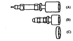 Comparison between effective of three injector valve types.A. Pintle type, 4.0g. B. Ball type, 1.8 g.C. Lucas CAVarmature, 0.5 g.