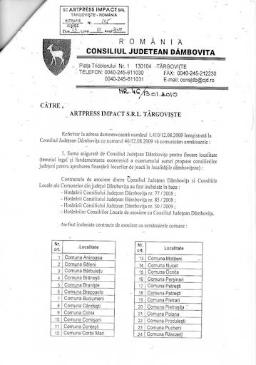 Primul document - un raspuns asteptat 6 luni si obþinut doar cu ajutorul instantelor Tribunalului Dâmbovita Primul document - un raspuns asteptat 6 luni si obþinut doar cu ajutorul instantelor Tribunalului Dâmbovita