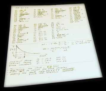 Handwritten HP-41CX program listing and diagram