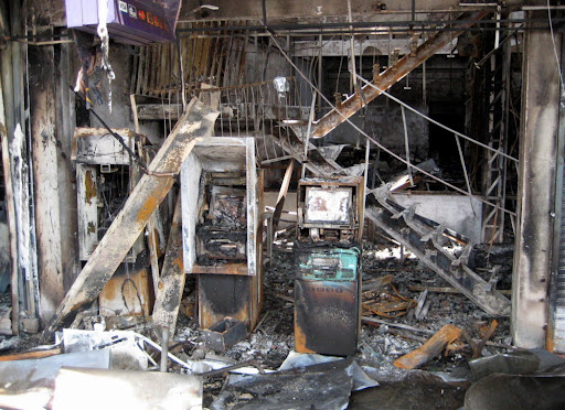 Burned ATM machines.