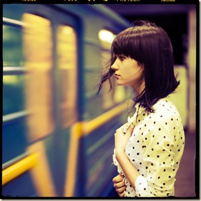 girl with passing train