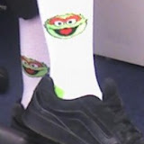 My Oscar socks.  They have trash cans on the bottoms of the feet!  (Jan, 2006)