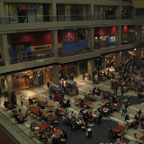 Inside CNN Headquarters.  Cheerleader Nationals were taking place the same weekend, and the food court was crowded with tons of pre-teens.