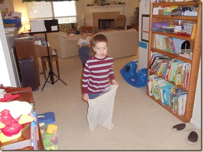 Travis doing the sack race