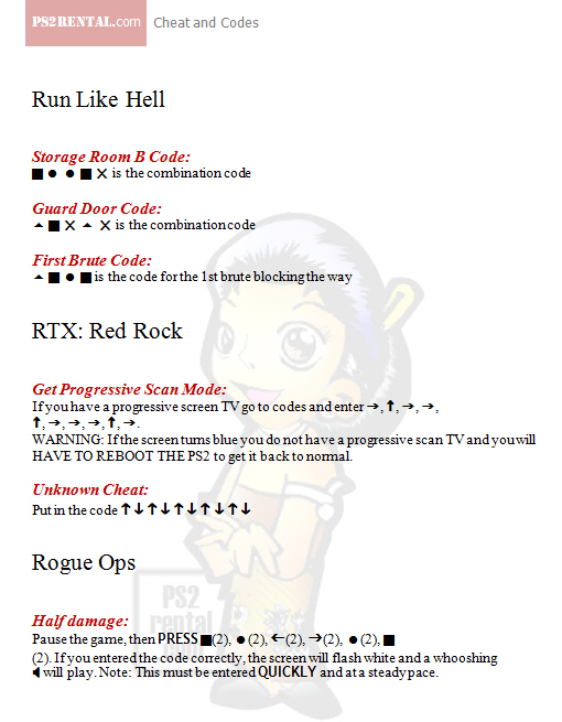 Run Like Hell ,playstation 2 cheat code reviews features