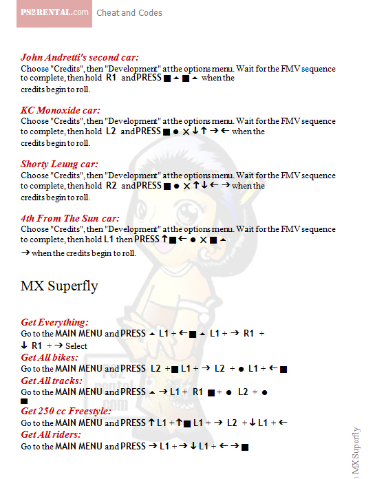 MX Superfly,playstation 2 cheat code reviews features