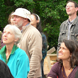 Residents and friends celebrating the timber raising of Freya's house, summer 2009